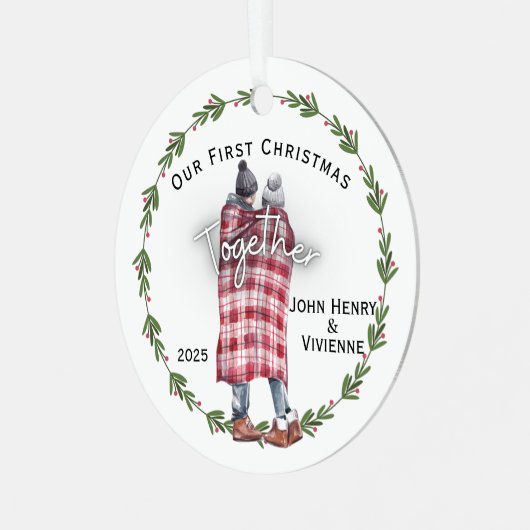 Blanket paar onze eerste kerst samen metalen ornament (Voorkant links)