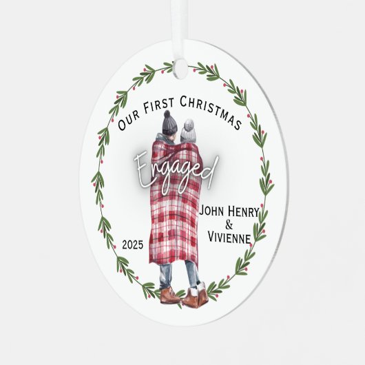 Blanket paar onze eerste kerst verloofd metalen ornament (Voorkant links)