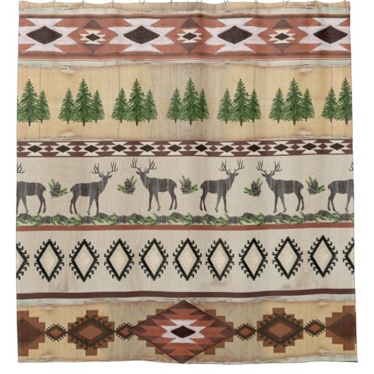 Blanket Pattern Mountain Rustic Lodge Deer Douchegordijn (Voorkant)