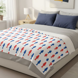 Blanket with red and blue fish, nautical design sherpa deken