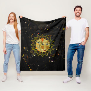 Blanket, zon, maan en sterren op zwart fleece deken