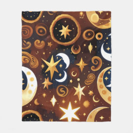 Blankets – Golden Ochre Celestial Moon Pattern Fleece Deken
