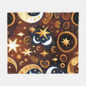 Blankets – Golden Ochre Celestial Moon Pattern Fleece Deken (Voorkant (Horizontaal))