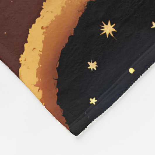 Blankets – Golden Ochre Celestial Moon Pattern Fleece Deken (Hoek)