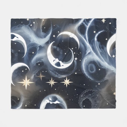 Blankets – Platinum Silver Celestial Moon Luxury Fleece Deken (Voorkant (Horizontaal))