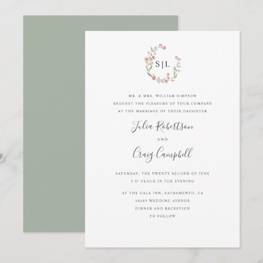 Blanzend bloesem formele bruiloft kaart (Voorkant / Achterkant)