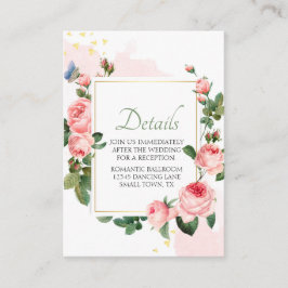 Blanzende roze roze bloemen - Elegant huwelijk Informatiekaartje