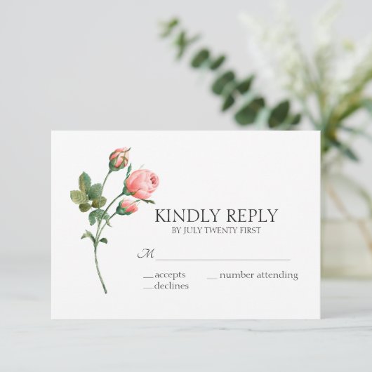 Blanzende roze roze bloemen - Elegant huwelijk RSVP Kaartje (Staand voorkant)