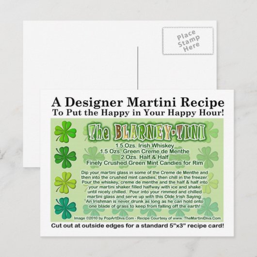 Blarney-Tini St. Patrick's Day Martini Recept Kaar Briefkaart (Voorkant / Achterkant)