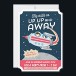 Blast of Birthday Invite Kaart<br><div class="desc">Cute rocketship in space retro-stijl kinderen verjaardagsfeest</div>