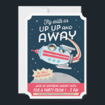 Blast of Birthday Invite Kaart<br><div class="desc">Cute rocketship in space retro-stijl kinderen verjaardagsfeest</div>