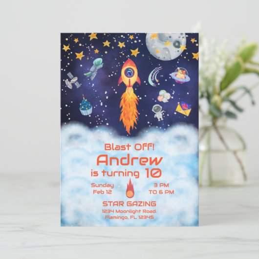 Blast of Invitation, Space Birthday Invitation Kaart (Staand voorkant)