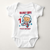 Blast Off 1st Birthday Baby Creeper Romper (Voorkant)