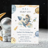 Blast Off 1st Birthday Invitation Rocket Ship Kaart