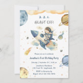Blast Off 1st Birthday Invitation Rocket Ship Kaart (Voorkant)