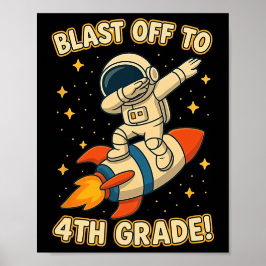 Blast Off 4e klas raket dab ruimte koele school V Poster (Voorkant)