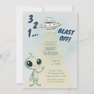 Blast Off Alien Boys Derde Verjaardag Kaart