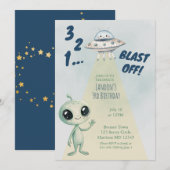 Blast Off Alien Boys Derde Verjaardag Kaart (Voorkant / Achterkant)