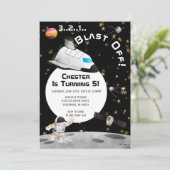 Blast off Astronaut Birthday Space Birthday Kaart (Staand voorkant)