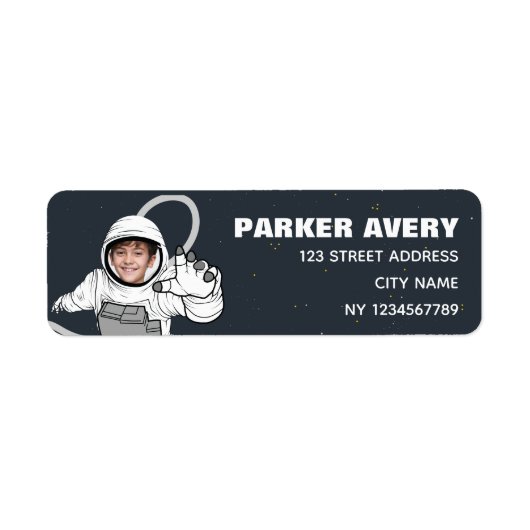 Blast Off Astronaut Photo Boy Birthday Etiket (Voorkant)