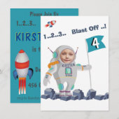 Blast off Astronaut Photo Template Rocket Birthday Kaart (Voorkant / Achterkant)