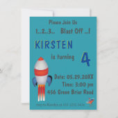 Blast off Astronaut Photo Template Rocket Birthday Kaart (Achterkant)