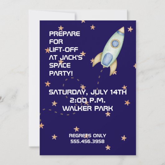 Blast Off Birthday Invitation Kaart (Voorkant)