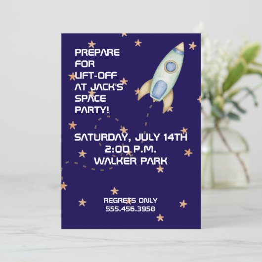 Blast Off Birthday Invitation Kaart (Staand voorkant)