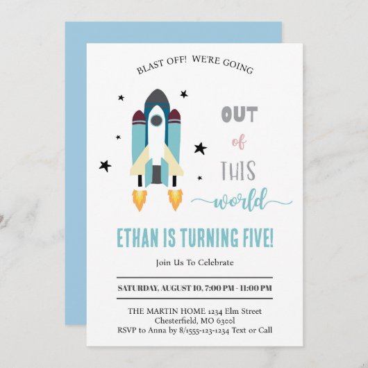 Blast Off! Buitenruimte Verjaardag van een Andere Kaart (Voorkant / Achterkant)