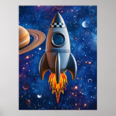 Blast Off - Cartoon Rocket Poster (Voorkant)