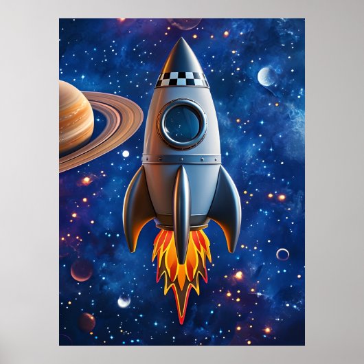 Blast Off - Cartoon Rocket Poster (Voorkant)