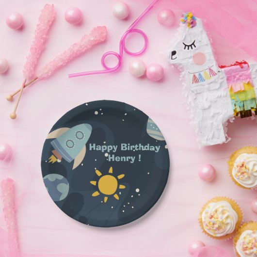 Blast Off Eerste reis rond de zon Eerste verjaarda Papieren Bordje (Feest)