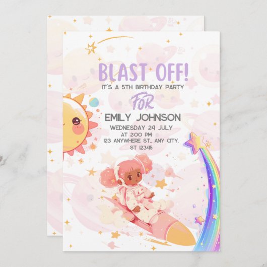 BLAST OFF Galactische Viering Kaart (Voorkant / Achterkant)