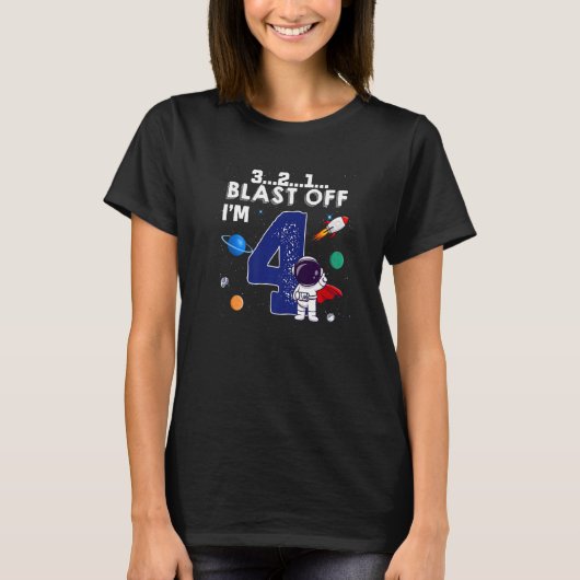 Blast off Ik ben 4 jaar oude Ruimteraket 4e Bi T-shirt (Voorkant)