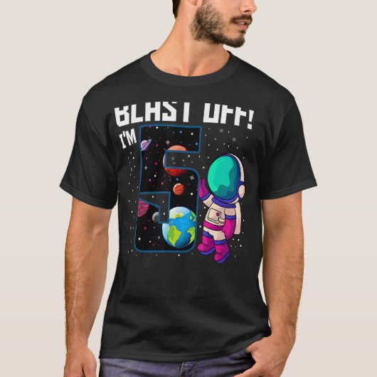 Blast off Ik ben 5 Verjaardag Astronaut 5e Space P T-shirt (Voorkant)