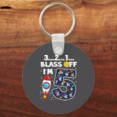 Blast Off I'm 5 Years Old 5th Birthday Spaceship A Sleutelhanger (Voorkant)