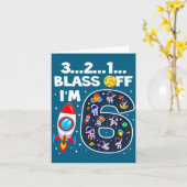 Blast Off I'm 6 Years Old 6th Birthday Spaceship A Kaart (Gele Bloem)