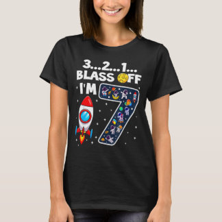 Blast Off I'm 7 Years Old 7th Birthday Spaceship A T-shirt