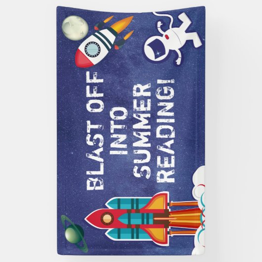 Blast off in de zomer lezen aangepaste bibliotheek spandoek (Verticaal)