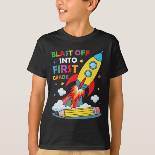 Blast Off Into 1st Grade First Day Of School  T-shirt (Voorkant)