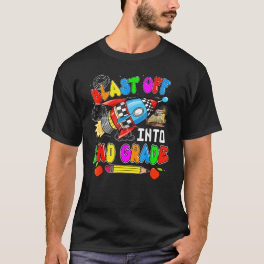 Blast Off Into 2nd Grade Rocket Back To School T-shirt (Voorkant)