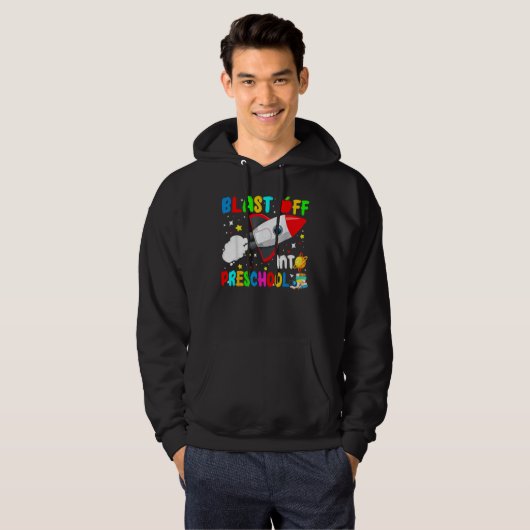 Blast Off Into Preschool Rocket Outer Space Back T Hoodie (Voorkant volledig)