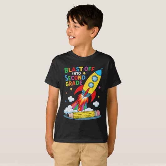 Blast Off Into Second Grade First Day Of School  T-shirt (Voorkant volledig)