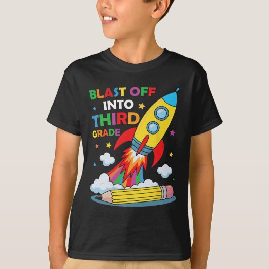 Blast Off Into Third Grade First Day Of School T-shirt (Voorkant)