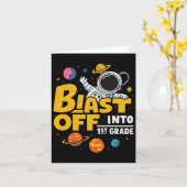 Blast off naar 1e klas eerste dag van school 1 kaart (Gele Bloem)