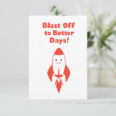 Blast Off naar Beter Dagen! – Grappige Raket Aanmo Kaart (Staand voorkant)
