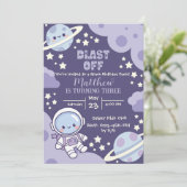 Blast Off Outer Space 3rd Birthday Boy Kaart (Staand voorkant)