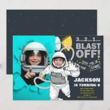 Blast Off Outer Space Astronaut Foto Verjaardag