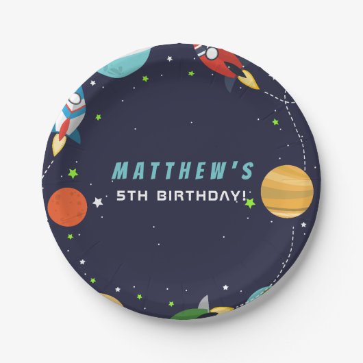 Blast Off! Outer Space Birthday Party Papieren Bordje (Voorkant)
