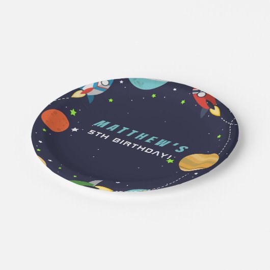 Blast Off! Outer Space Birthday Party Papieren Bordje (Gekanteld)